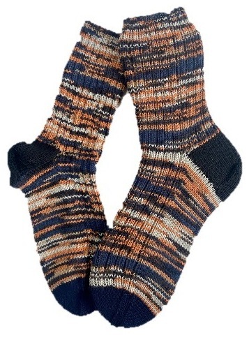 Handgestrickte Socken,  Gr. 39/40, Blau/ Orange