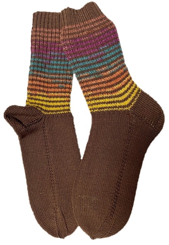 Handgestrickte Socken, Gr. 42/43,  Braun/ Bunt