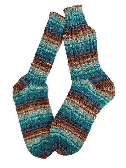 Handgestrickte Socken, Gr. 42/43, Blau/ Braun