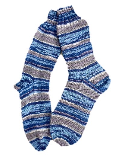 Handgestrickte Socken, Gr. 41/42, Blau/ Grau