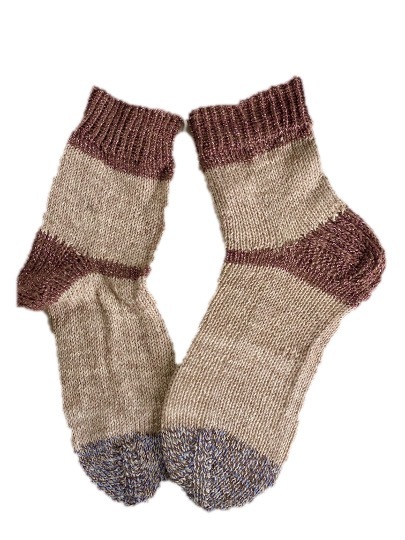 Handgestrickte Socken, Gr. 41/42,  Beige/ Braun