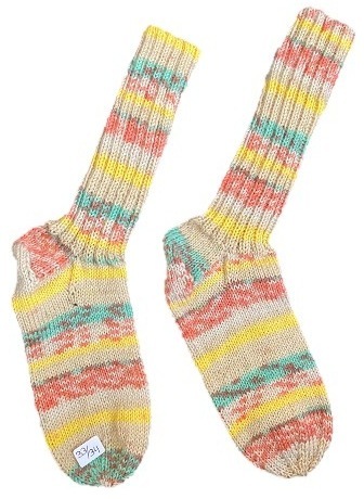 Handgestrickte Socken für Kinder, Gr. 33/34, Beige/ Bunt