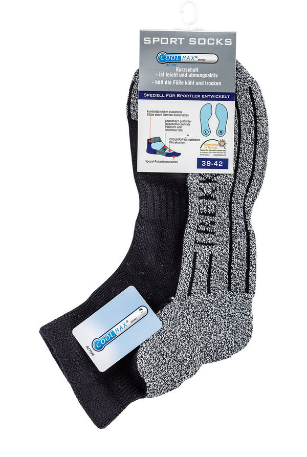 Kurzschaft COOLMAX® Trekking-Socken, Größe 35-38, Schwarz