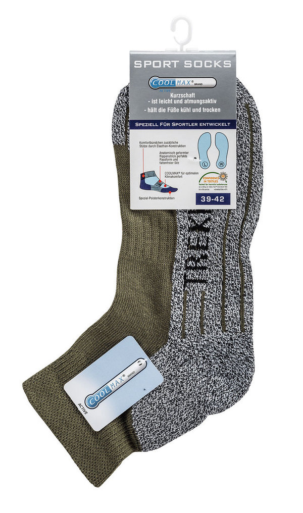 Kurzschaft COOLMAX® Trekking-Socken, Größe 43-46, Khaki