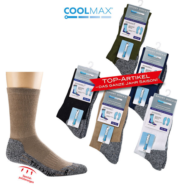 COOLMAX® Trekking-Socken, Größe 35-38, Schwarz
