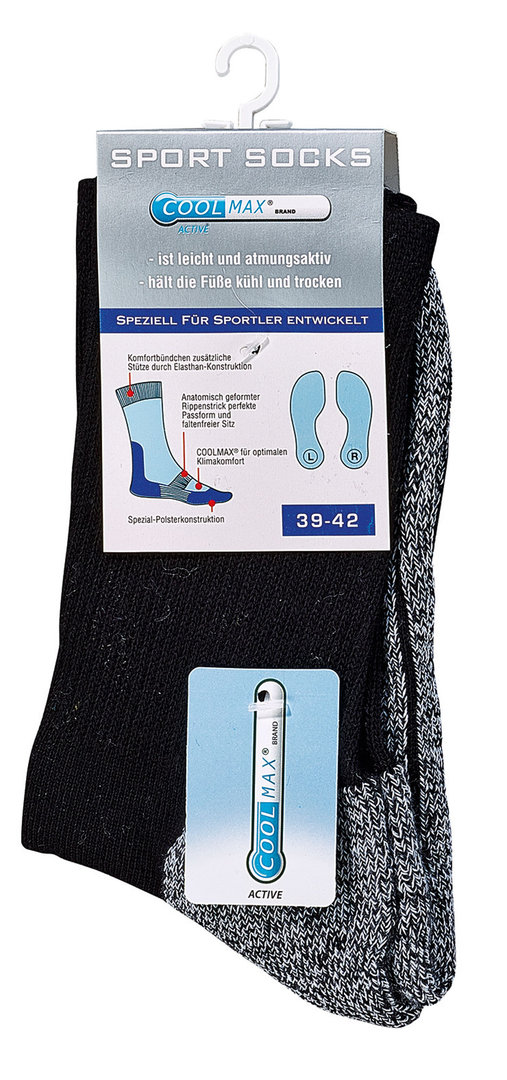 COOLMAX® Trekking-Socken, Größe 43-46, Schwarz