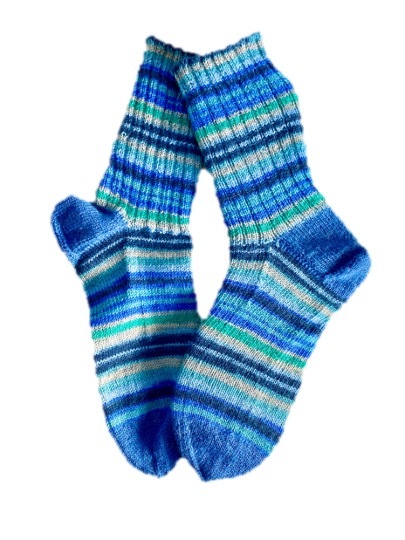 Handgestrickte Socken, Gr. 41/42, Blau/ Grün