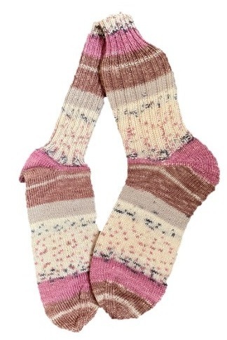 Handgestrickte Socken, Gr. 41/42,  Braun/ Rosa/ Beige