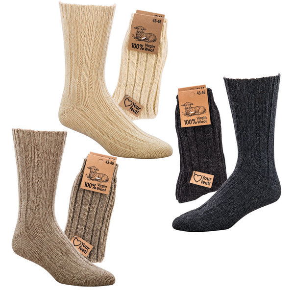 100% "Virgin Wool" Socken, Gr. 43,46, Natur