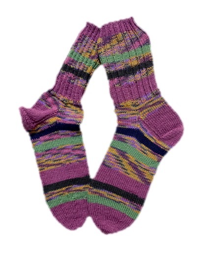 Handgestrickte Socken, Gr. 43/44, Lila/ Bunt
