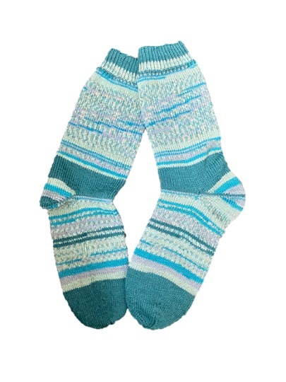Handgestrickte Socken, Gr. 44/45, Grün/Blau