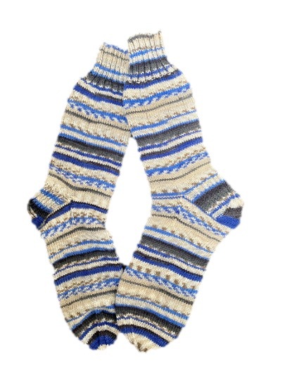 Handgestrickte Socken, Gr. 43/44, Blau/ Grau