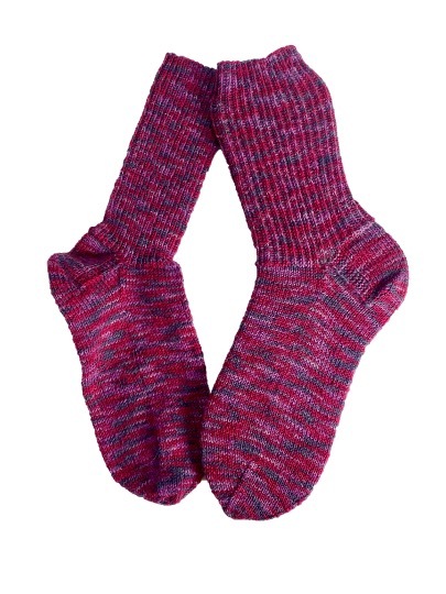 Handgestrickte Socken, Gr. 39/40, Lila/ Grau