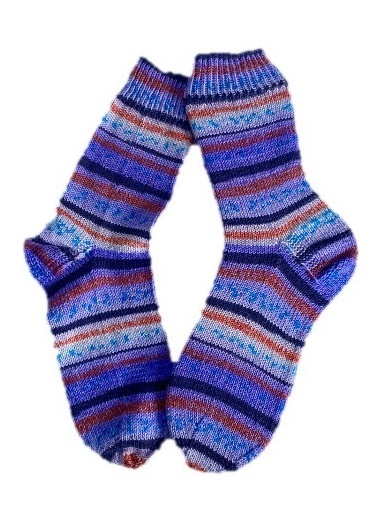 Handgestrickte Socken, Gr. 39/40, Lila/ Blau/ Rot