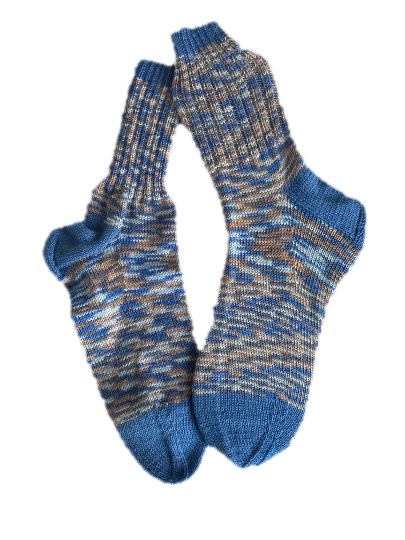 Handgestrickte Socken, Gr. 49/50, Blau/ Braun