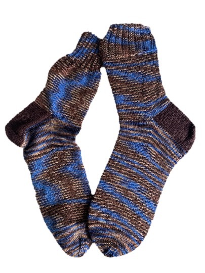 Handgestrickte Socken, Gr. 49/50, Blau/ Braun