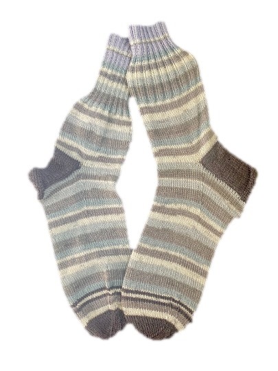 Handgestrickte Socken, Gr. 49/50, Blau/ Grau