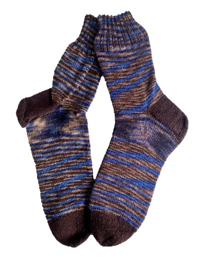 Handgestrickte Socken, Gr. 50/51,  Braun/ Blau