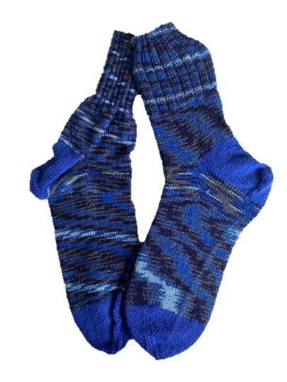 Handgestrickte Socken, Gr. 48/49, Blau/ Grau