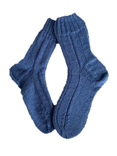 Handgestrickte Socken,  Gr. 38/39, Blau