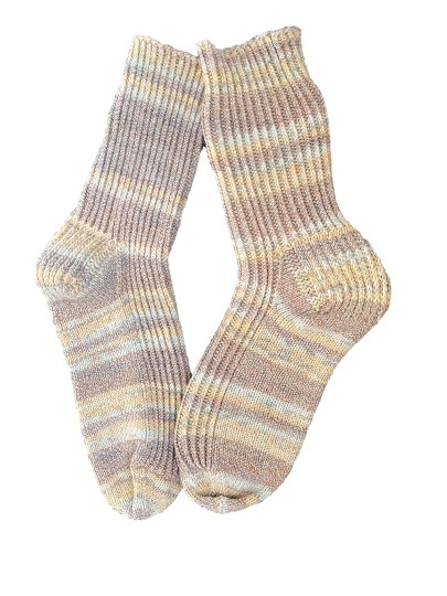Handgestrickte Socken, Gr. 38/39, Braun/ Beige