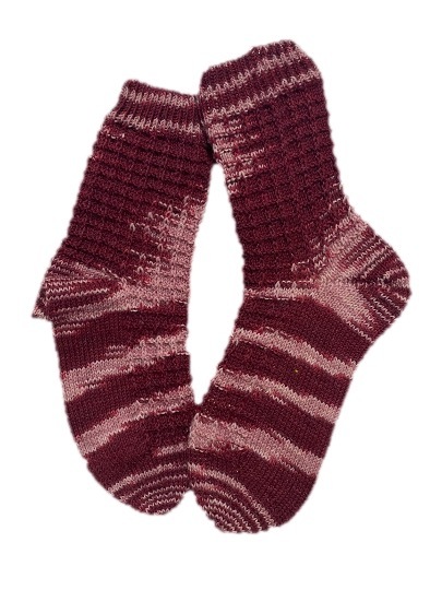 Handgestrickte Socken, Gr. 42/43, Lila/ Rot