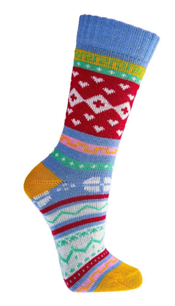 "Hygge" Socken mit Wolle, Gr. 35-38, Blau/ Rot/ Gelb