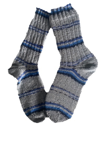 Handgestrickte Socken, Gr. 40/41, Grau/ Blau