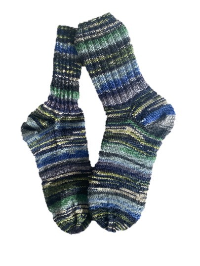 Handgestrickte Socken, Gr. 40/41, Blau/ Grün/ Grau