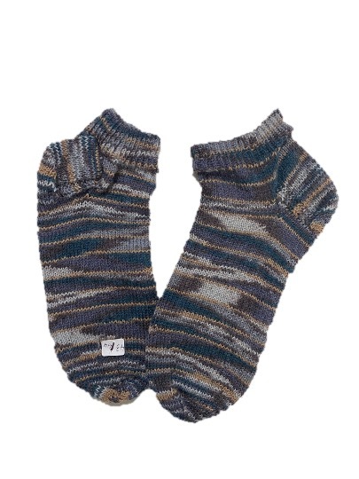 Handgestrickte Socken, Sneaker, Gr. 43/44, Grau/ Blau
