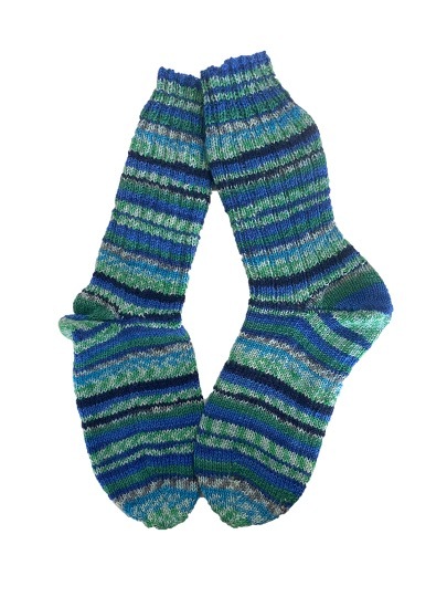 Handgestrickte Socken, Gr. 38/39, Blau/ Grün