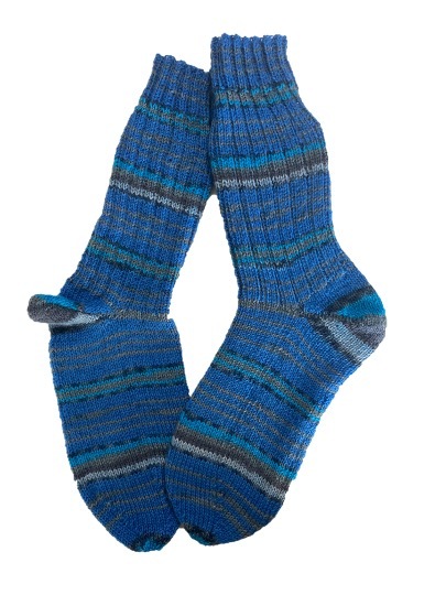 Handgestrickte Socken, Gr. 38/39, Blau/ Grau