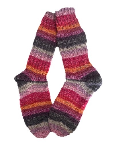 Handgestrickte Socken, Gr. 38/39, Pink/ Lila/ Grau