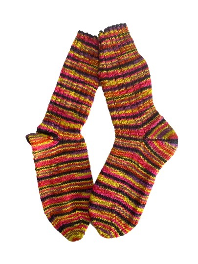 Handgestrickte Socken, Gr. 38/39, Orange/ Rot/ Gelb/ Pink