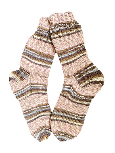 Handgestrickte Socken, Gr. 40/41, Rosa/ Braun/ Grau
