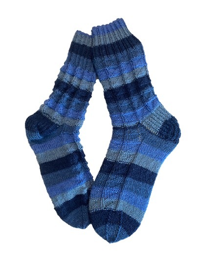 Handgestrickte Socken, Gr. 39/40,  Blau
