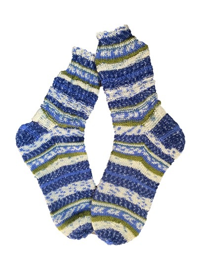 Handgestrickte Socken, Gr. 41/42, Blau/ Grün