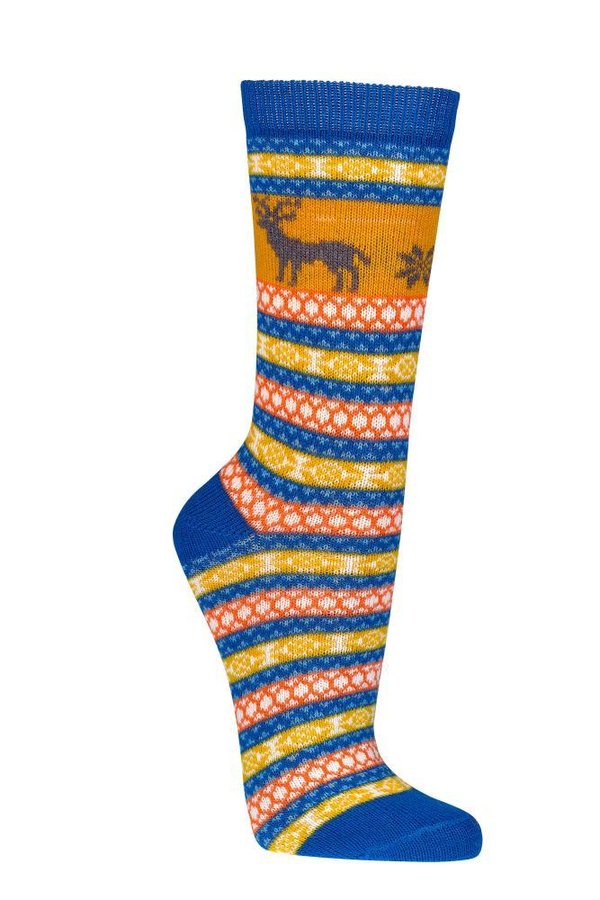 "Hygge" Socken mit Wolle, Gr. 39-42, Blau/ Senf