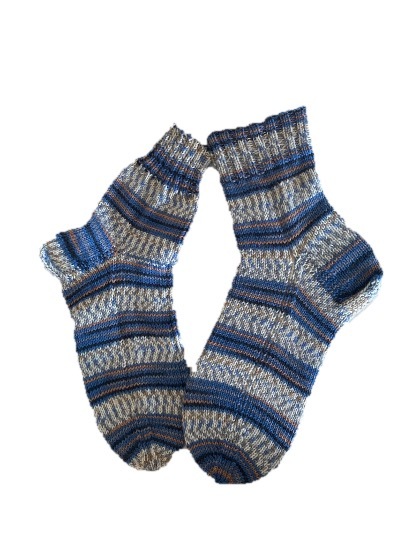 Handgestrickte Socken, Gr. 41/42, Blau/ Grau/ Braun