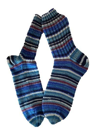 Handgestrickte Socken, Gr. 48/49, Blau/ Lila