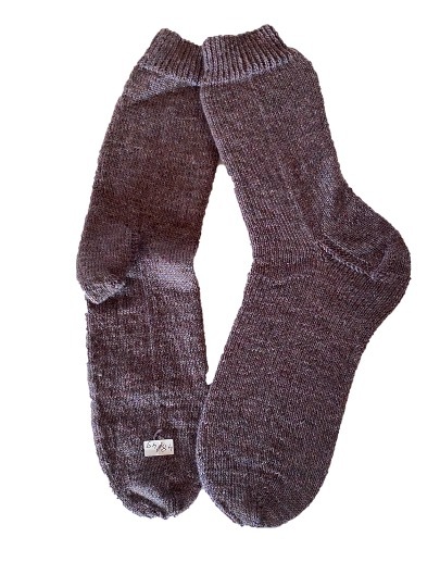 Handgestrickte Socken, Gr. 48/49, Braun/ Lila