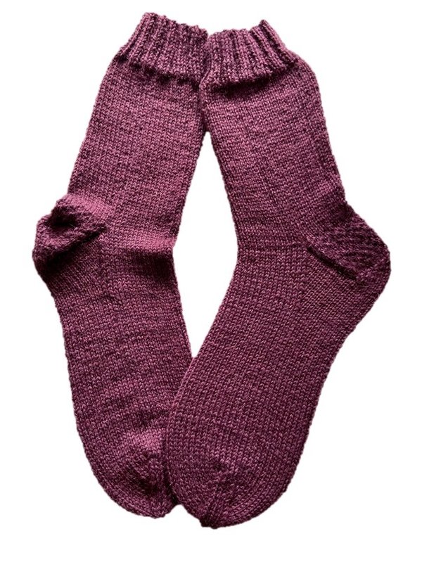 Handgestrickte Socken, 6-fach, Gr. 45/46, Weinrot