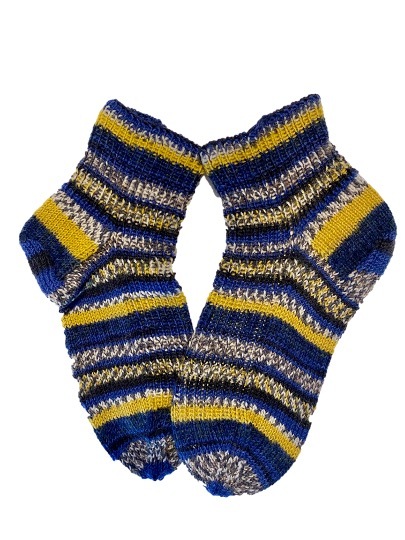 Handgestrickte Socken, Gr. 38/39, Blau/ Gelb