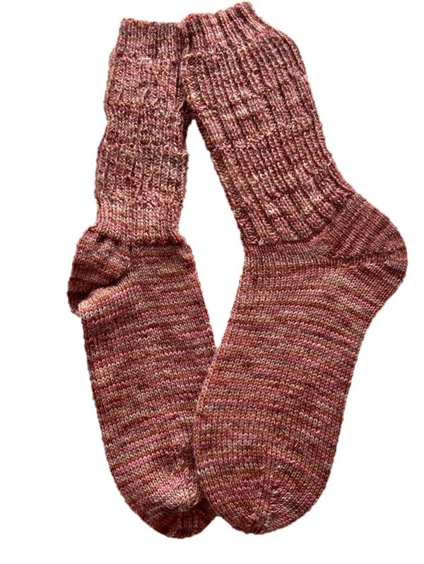 Handgestrickte Socken, Gr. 40/41, Lila/ Braun