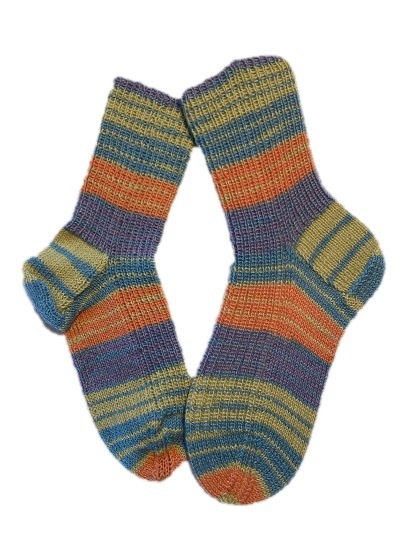 Handgestrickte Socken, Gr. 39/40, Grün/ Blau/ orange/ lila