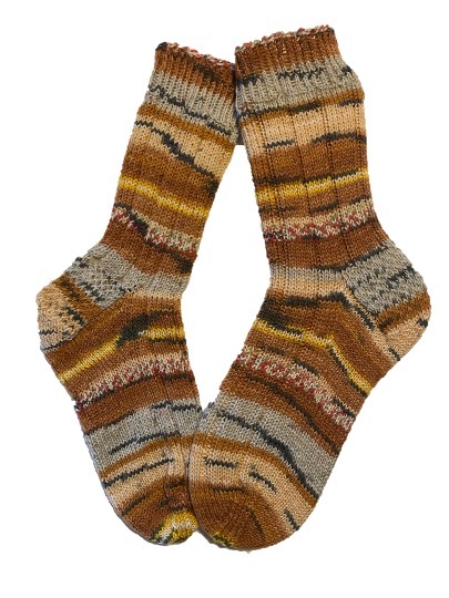 Handgestrickte Socken, Gr. 39/40, Braun/ Gelb