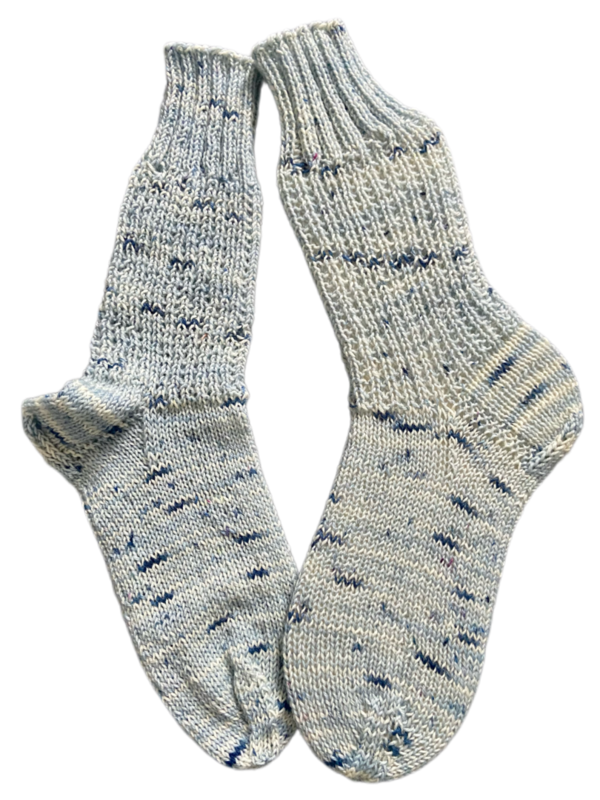 Handgestrickte Socken, Gr. 39/40, Hellblau/ Blau