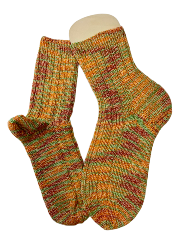 Handgestrickte Socken, Gr. 36/37, Orange/ Grün