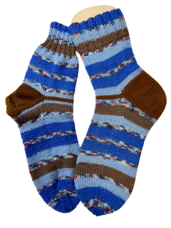 Handgestrickte Socken, Gr. 37/38, Blau/ Braun