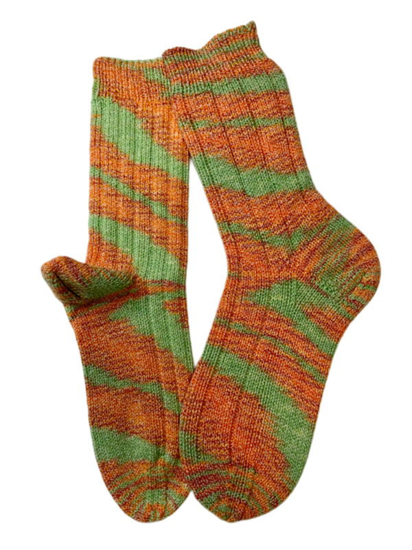 Handgestrickte Socken, Gr. 40/41, Grün/ Orange